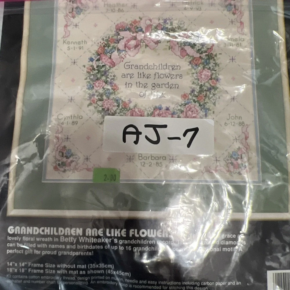 Dimensions Grandchildren Are Like Flowers Stamped Cross Stitch 3117 Vintage 1991